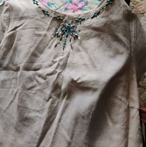 Jessica Howard Women's Linen Cream Maxi Dress With Turquoise Jewels